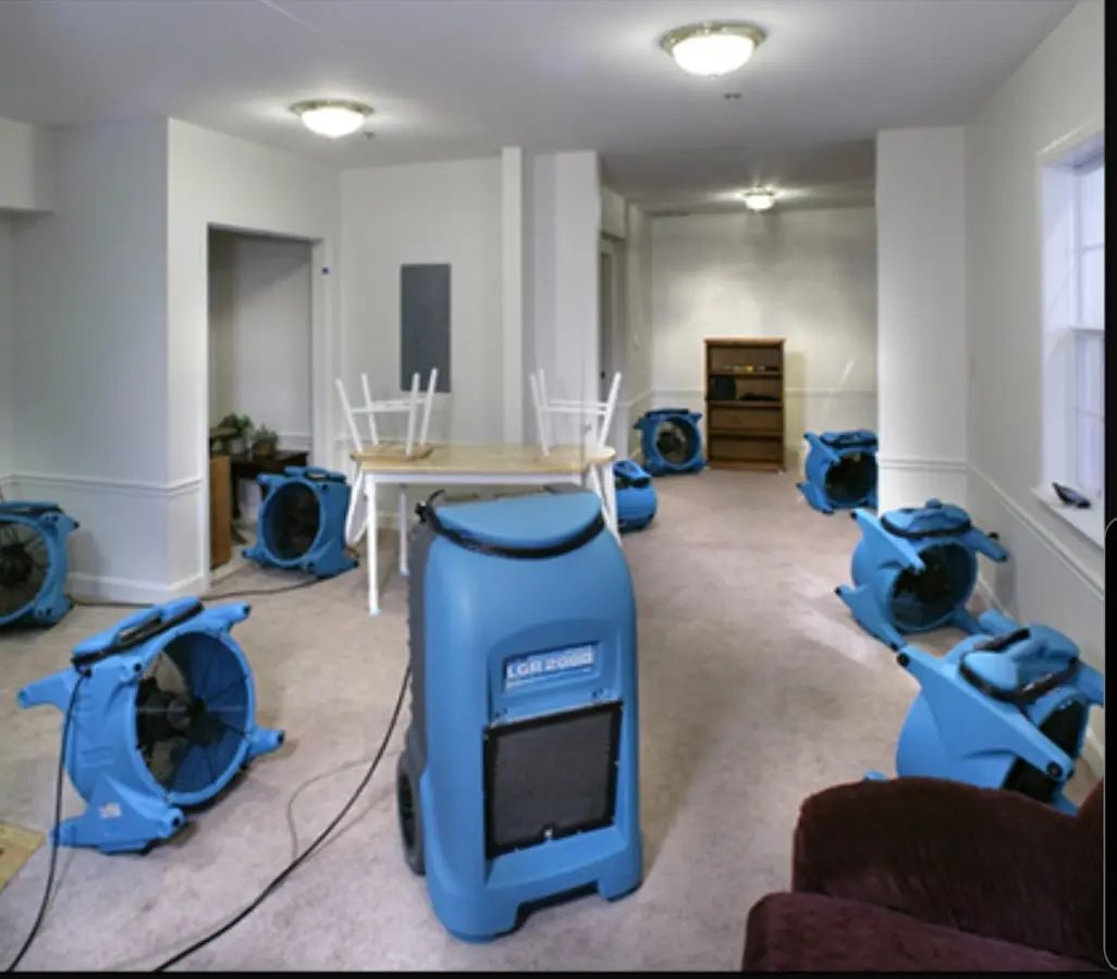 Air movers and dehumidifier setup for Water Damage Restoration in Neenah